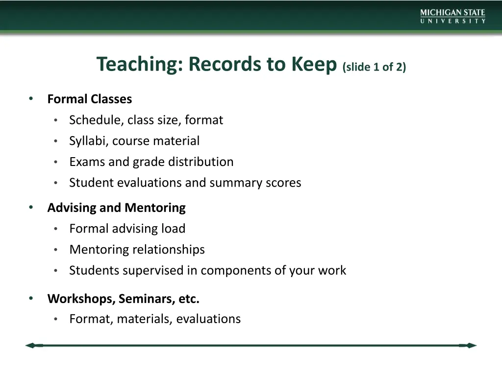 teaching records to keep slide 1 of 2