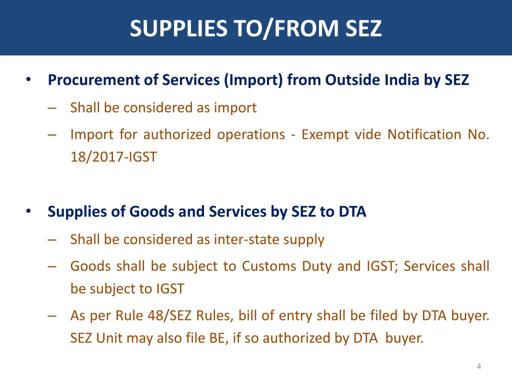 supplies to from sez 1