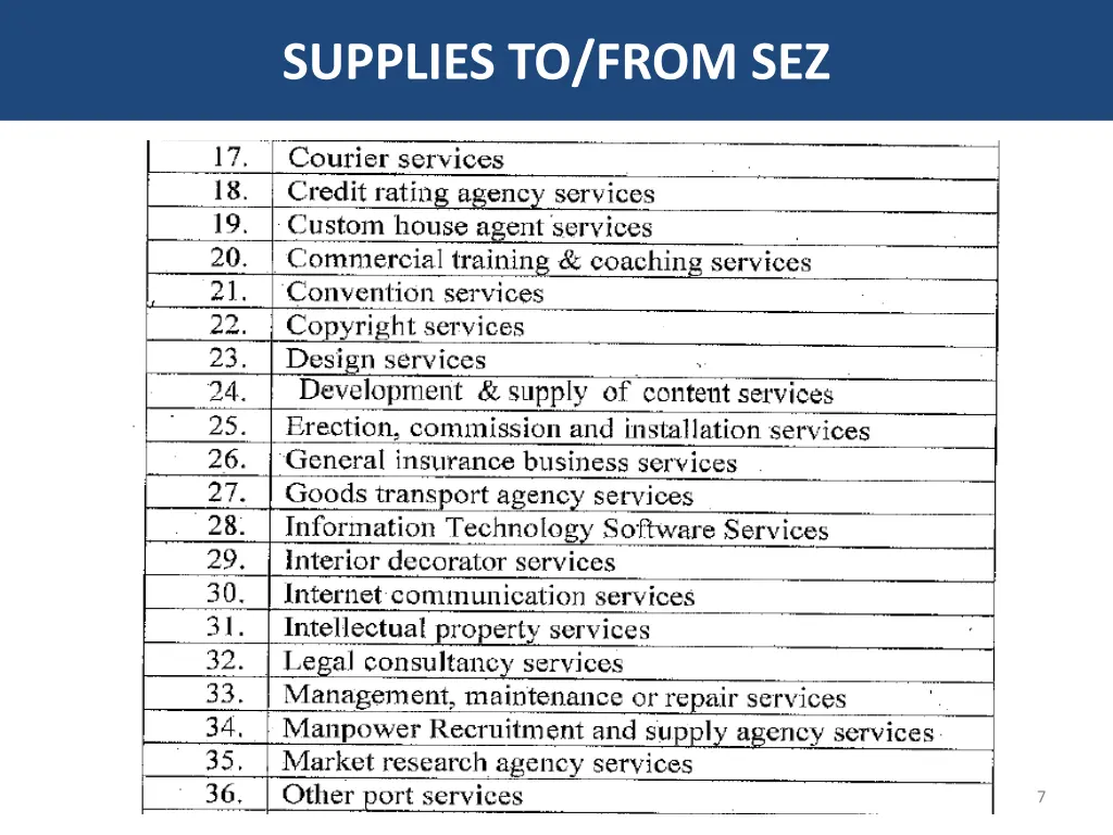 supplies to from sez 4