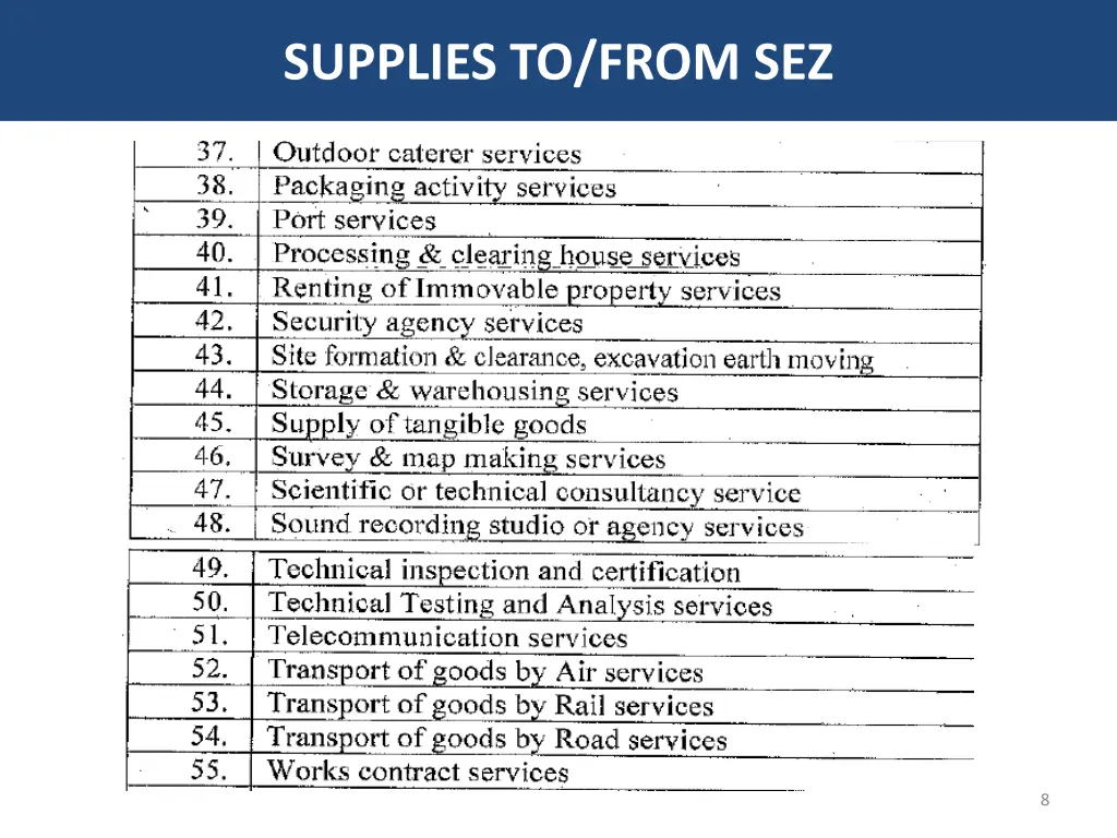 supplies to from sez 5