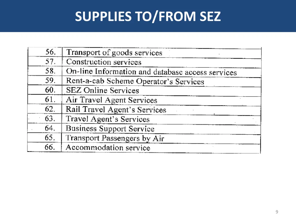 supplies to from sez 6