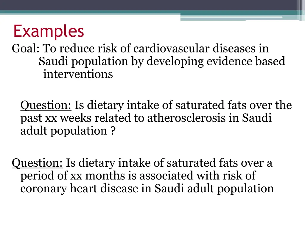 examples goal to reduce risk of cardiovascular