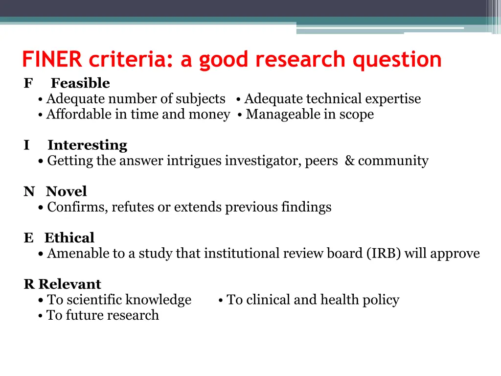 finer criteria a good research question