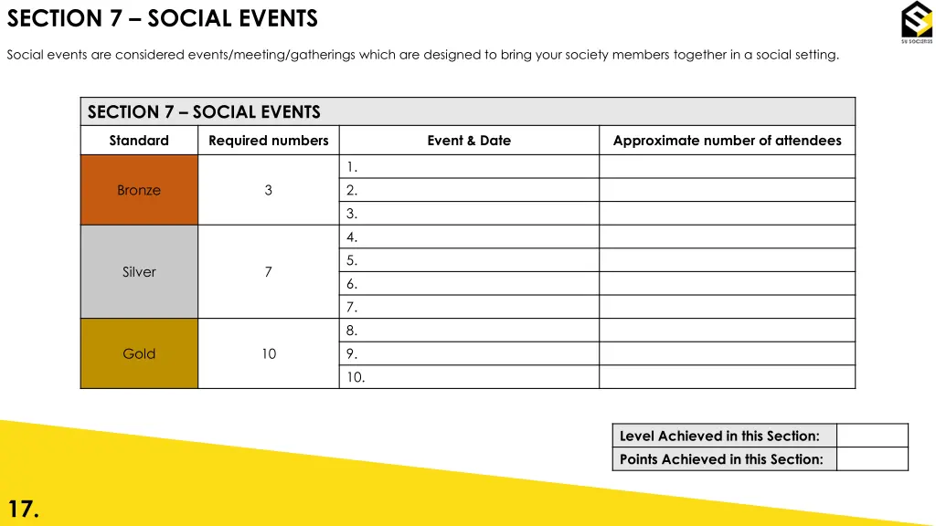 section 7 social events