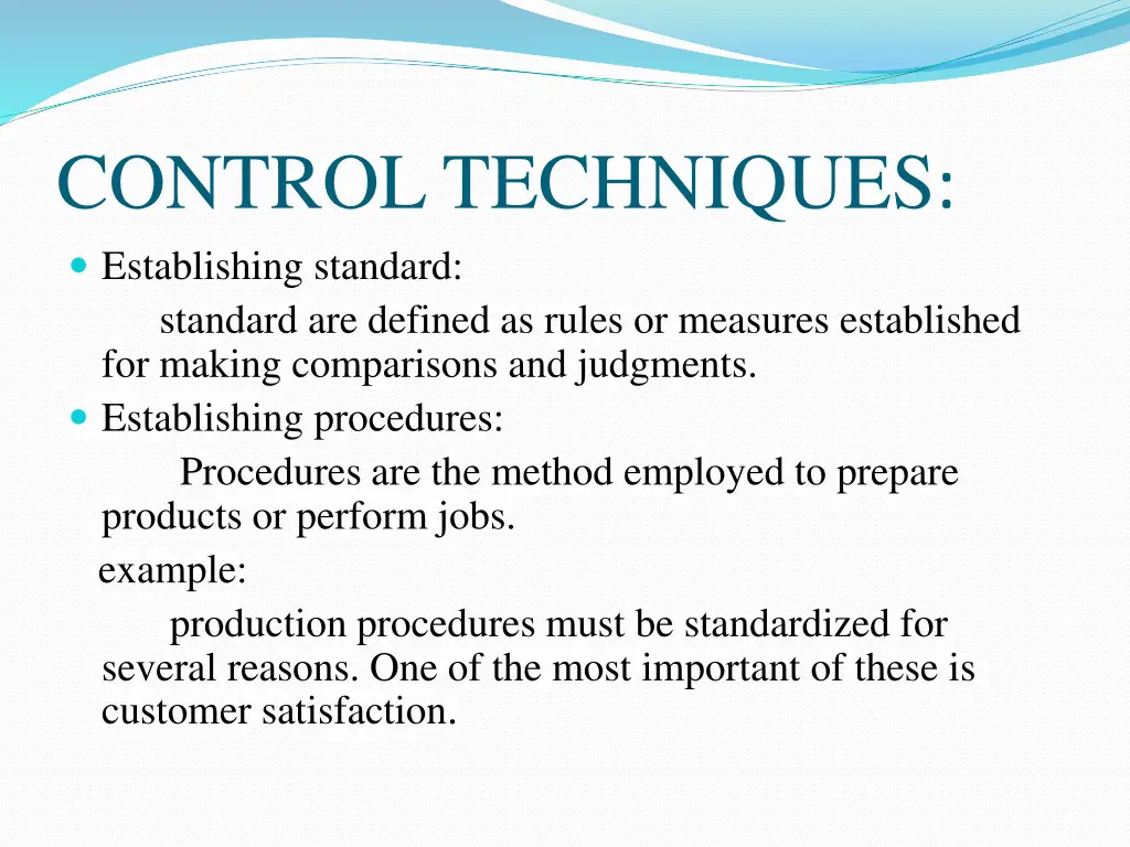 control techniques establishing standard standard