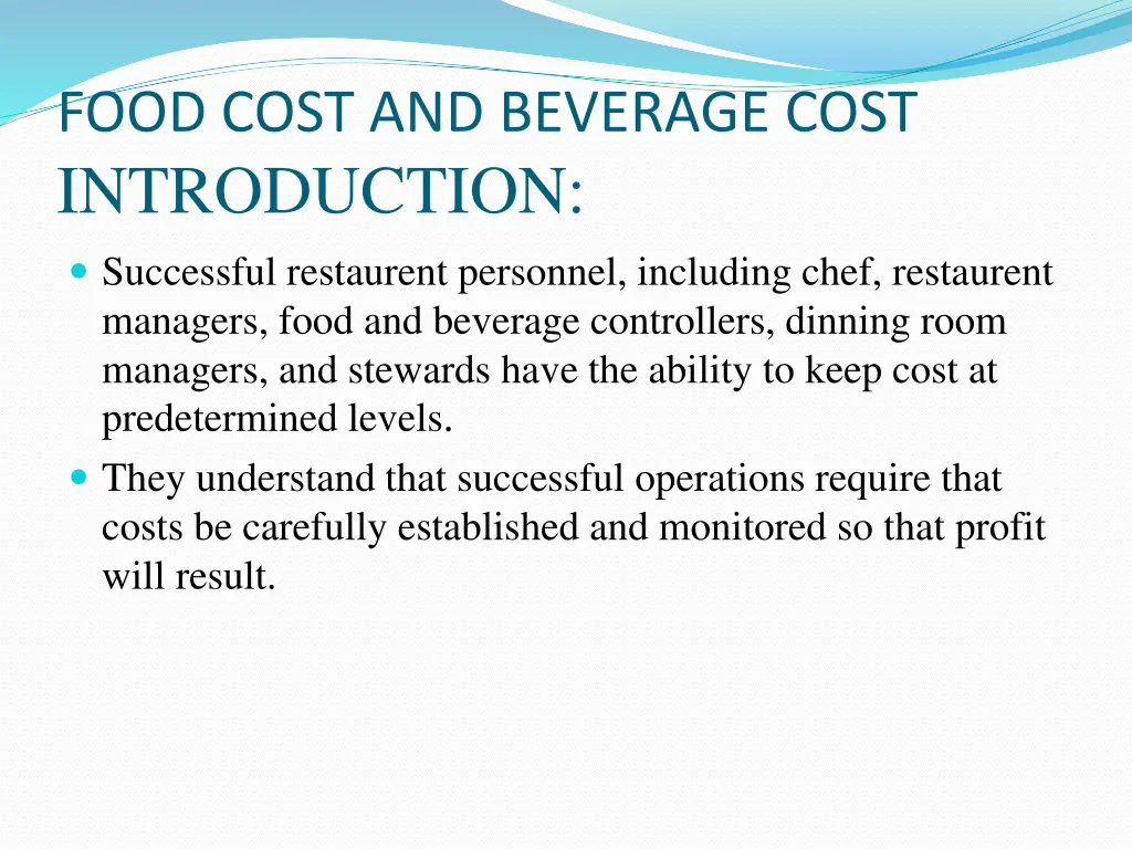food cost and beverage cost introduction