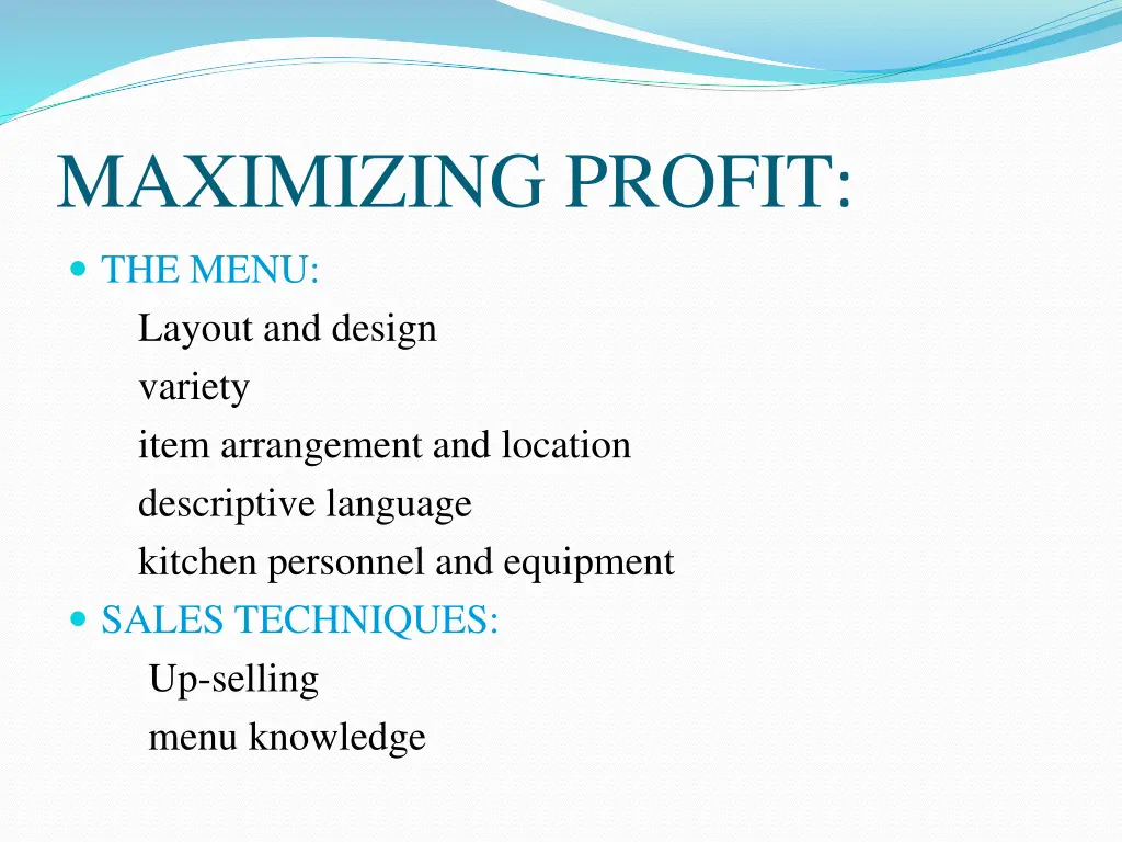 maximizing profit the menu layout and design