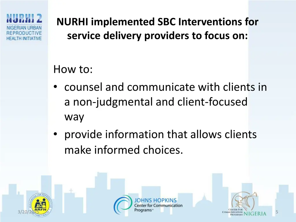 nurhi implemented sbc interventions for service