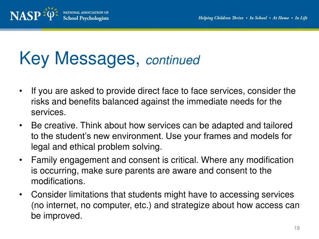 key messages continued