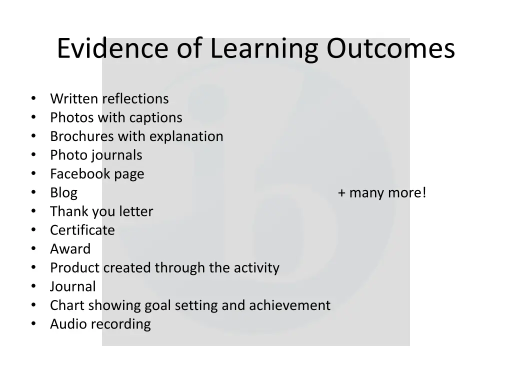 evidence of learning outcomes