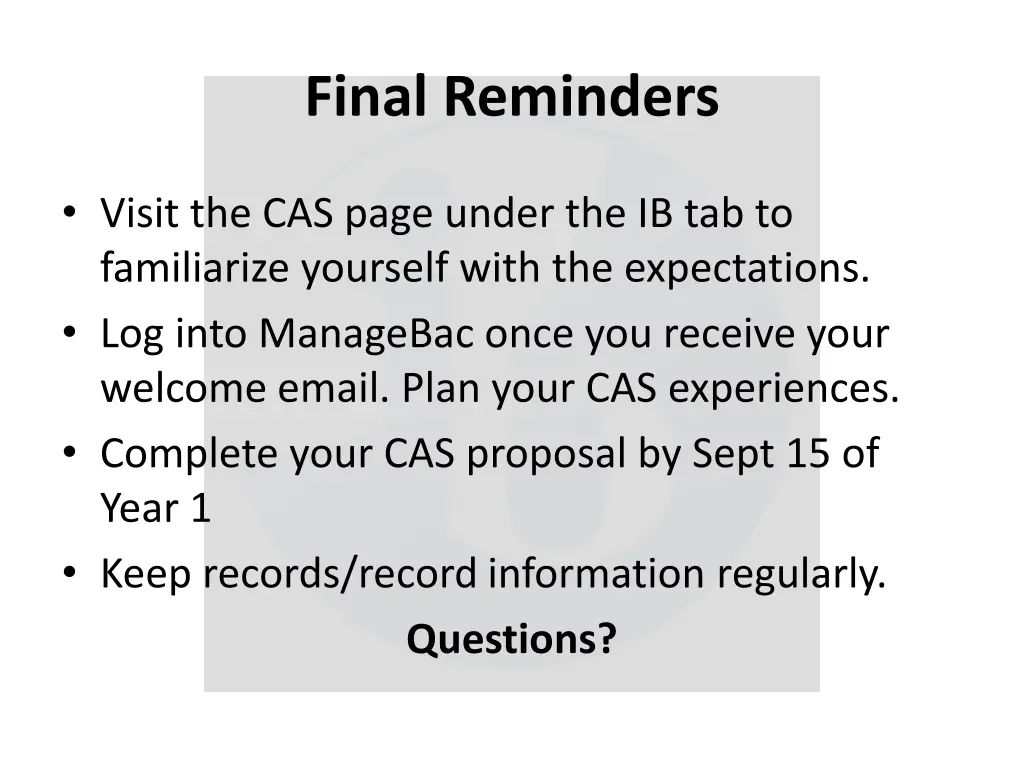final reminders