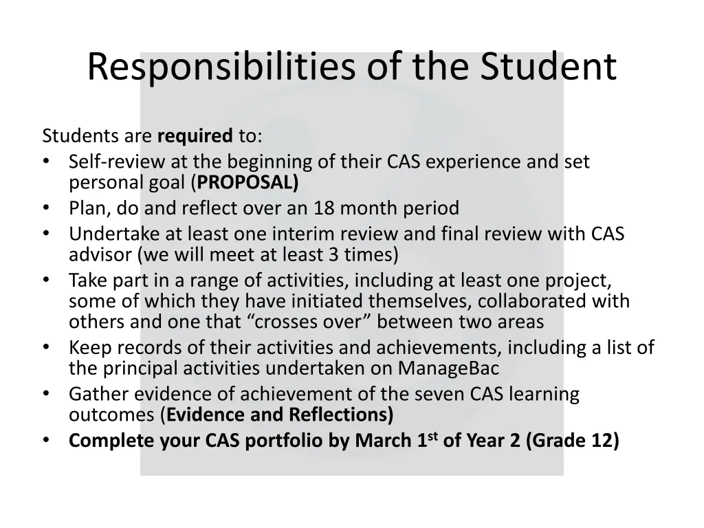 responsibilities of the student