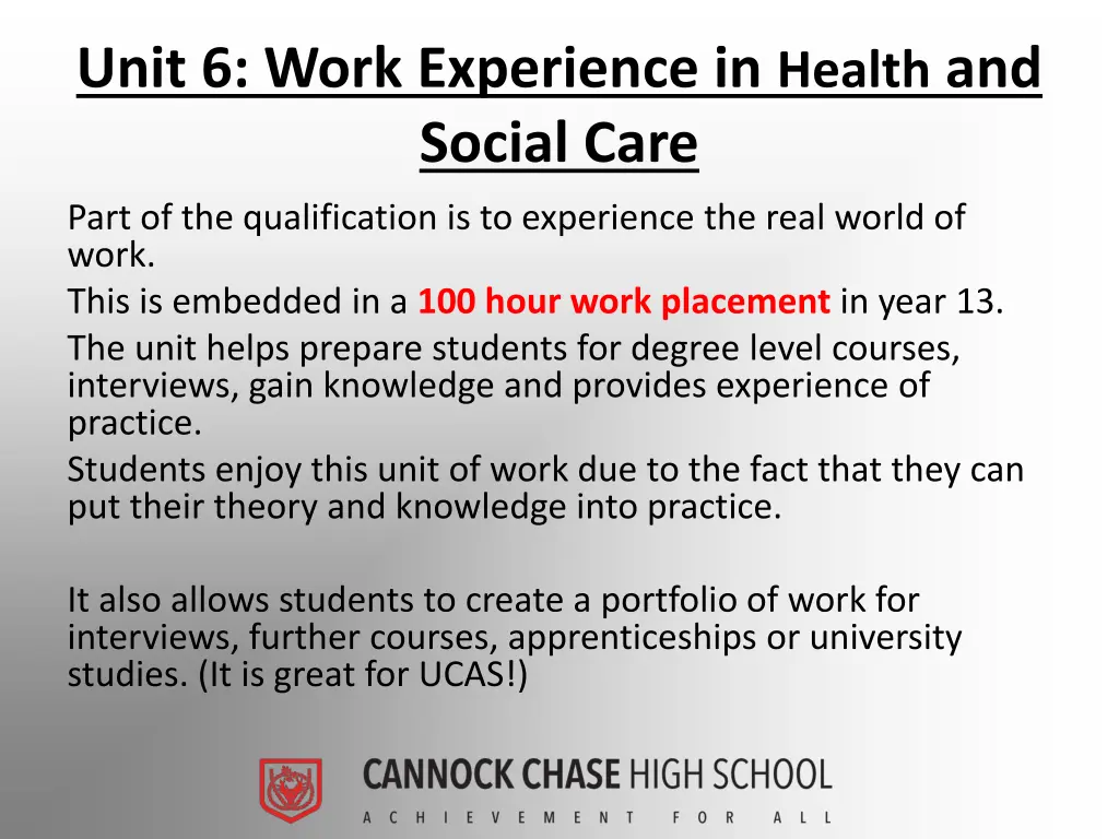unit 6 work experience in health and social care