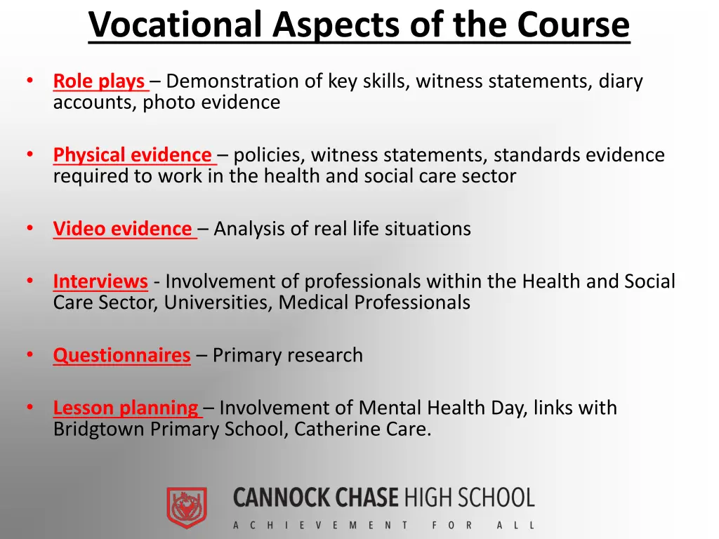 vocational aspects of the course