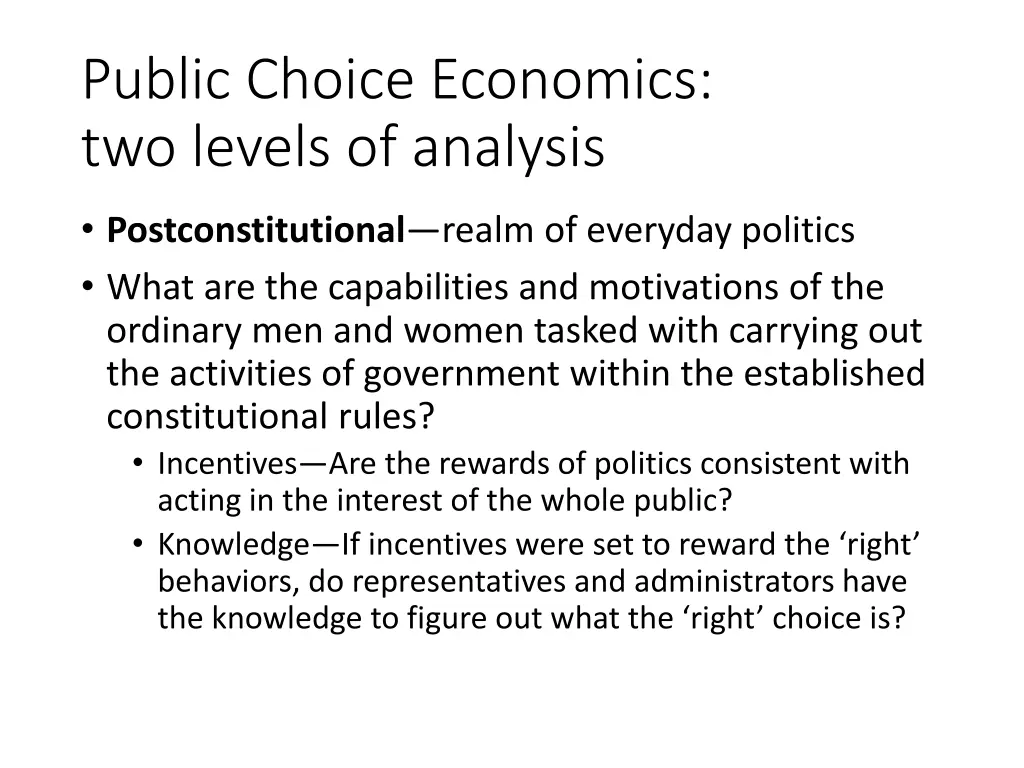 public choice economics two levels of analysis 1