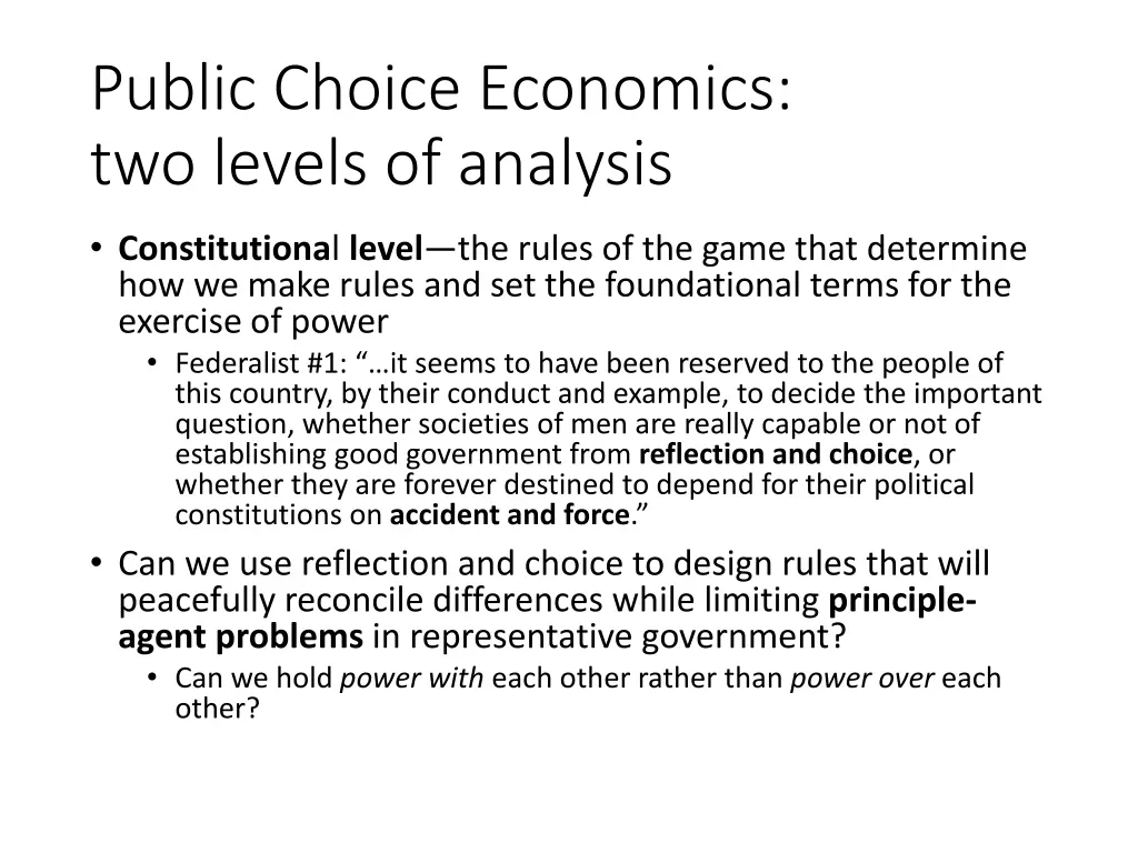 public choice economics two levels of analysis