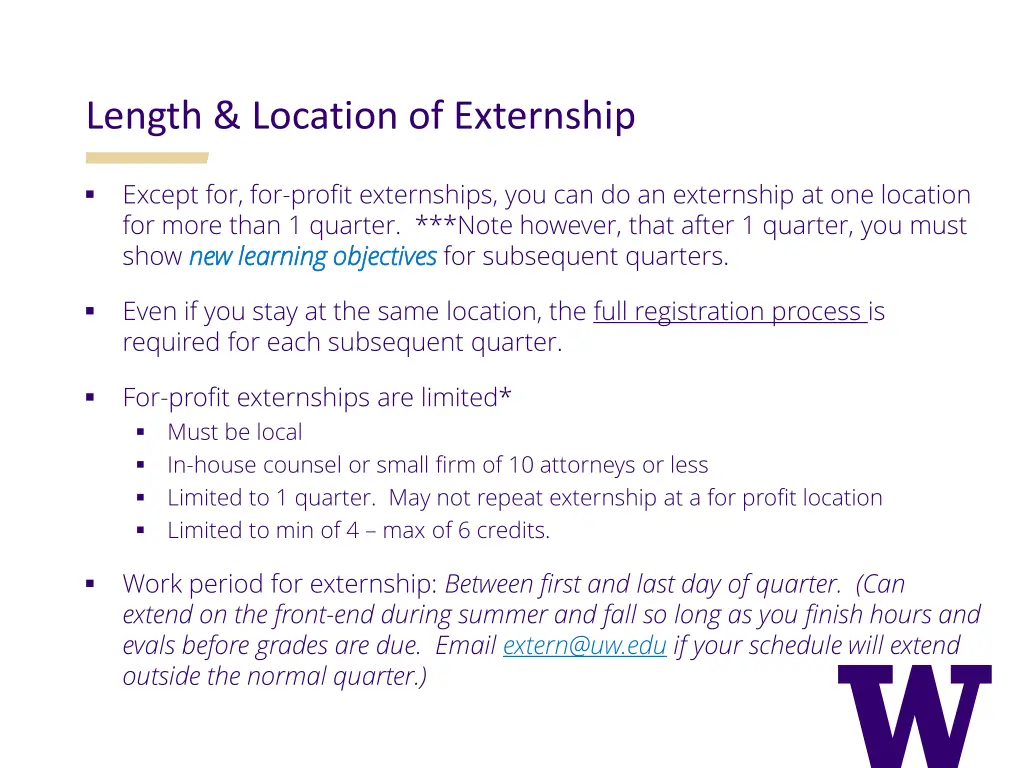 length location of externship