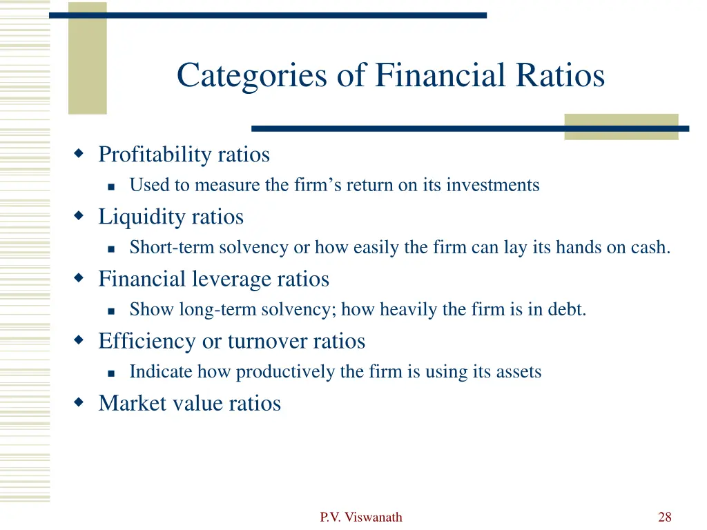 categories of financial ratios