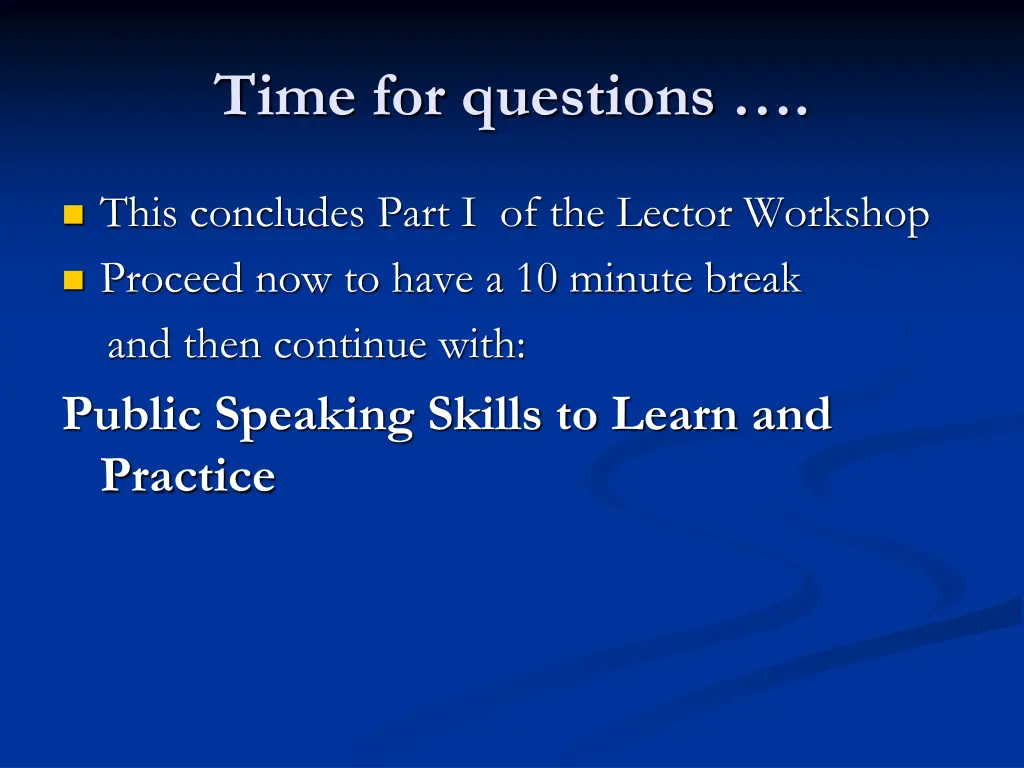 time for questions