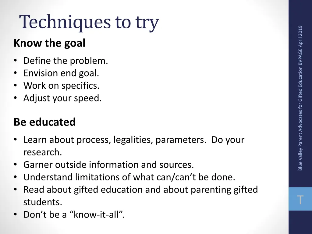 techniques to try know the goal define
