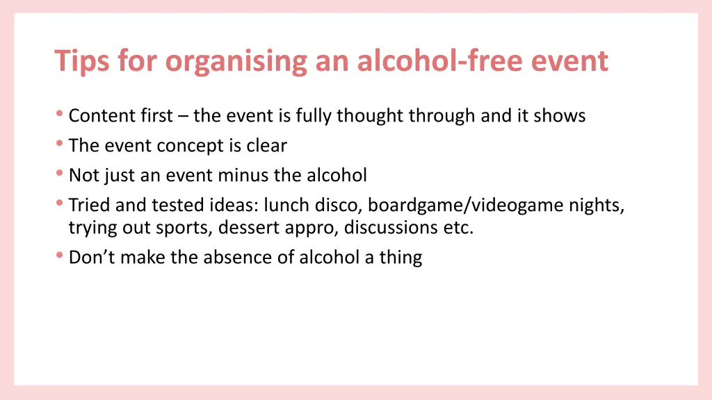tips for organising an alcohol free event