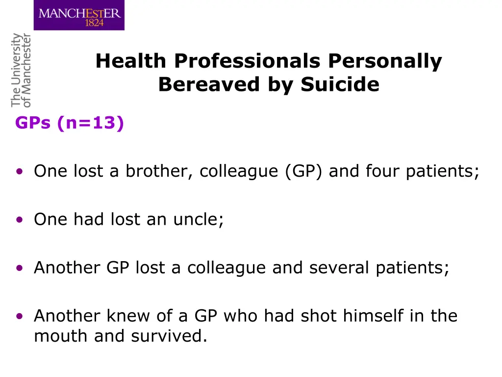 health professionals personally bereaved
