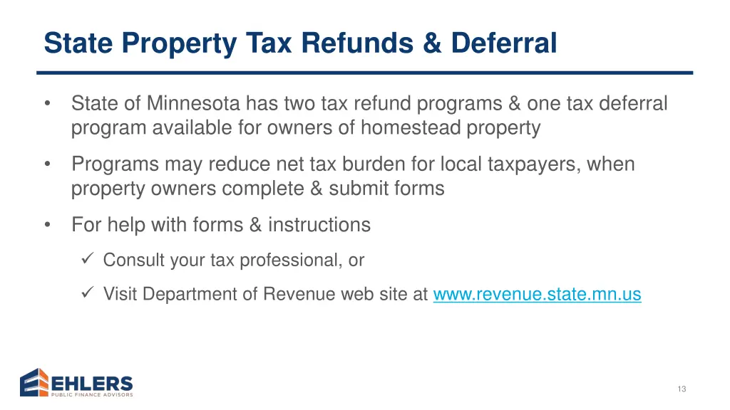 state property tax refunds deferral