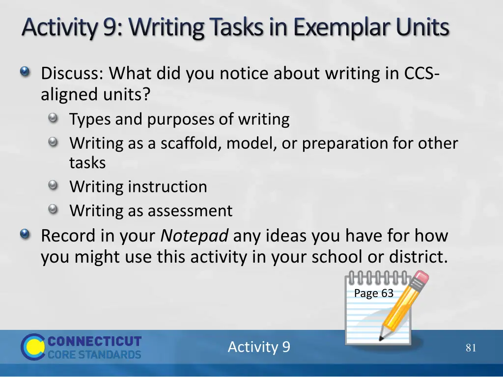 activity 9 writing tasks in exemplar units 3