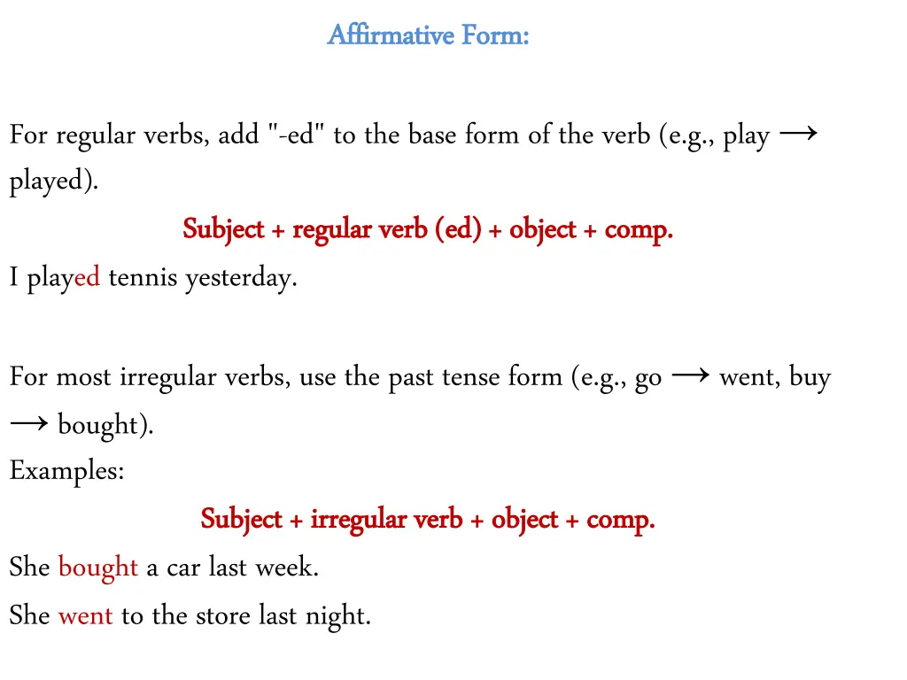 affirmative form affirmative form