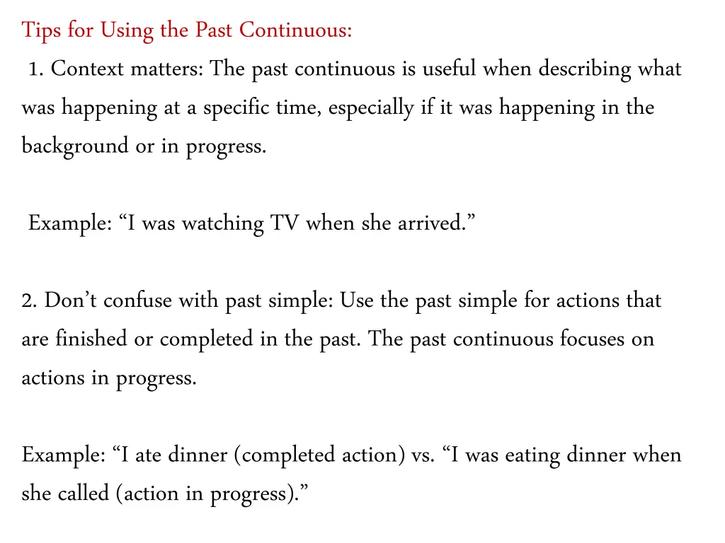 tips for using the past continuous 1 context