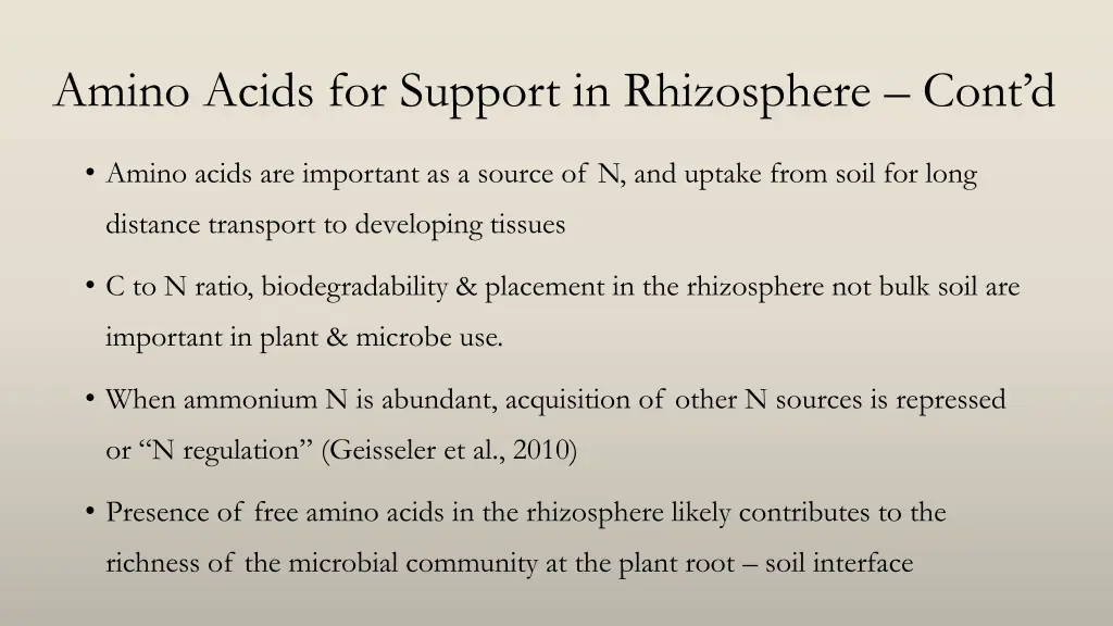 amino acids for support in rhizosphere cont d