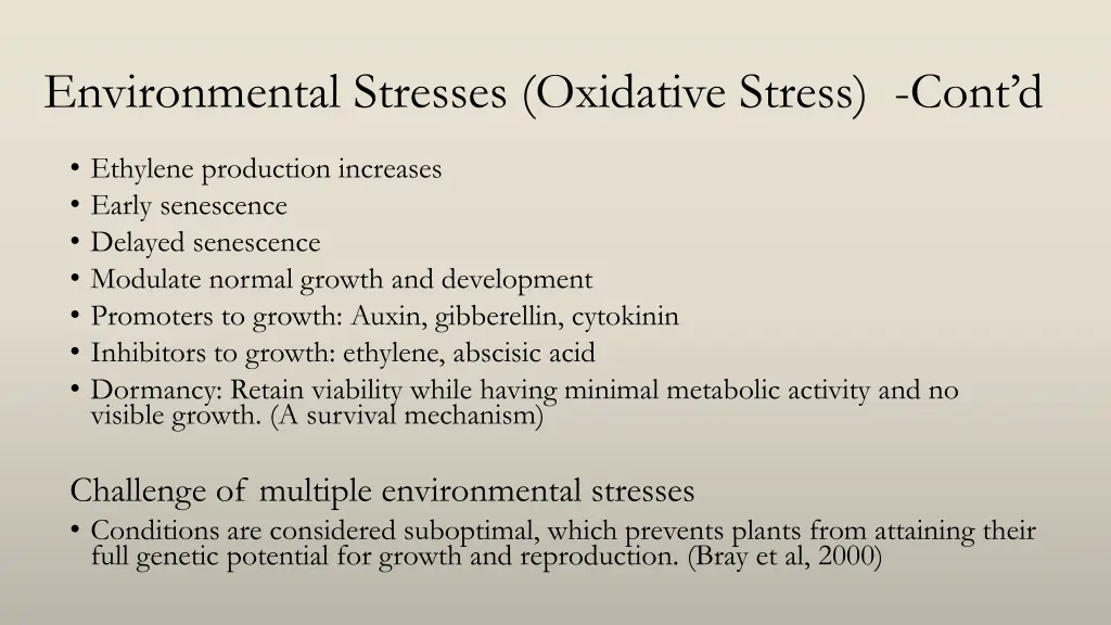 environmental stresses oxidative stress cont d
