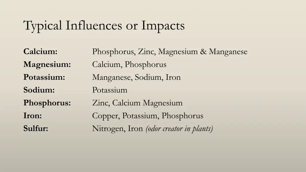 typical influences or impacts