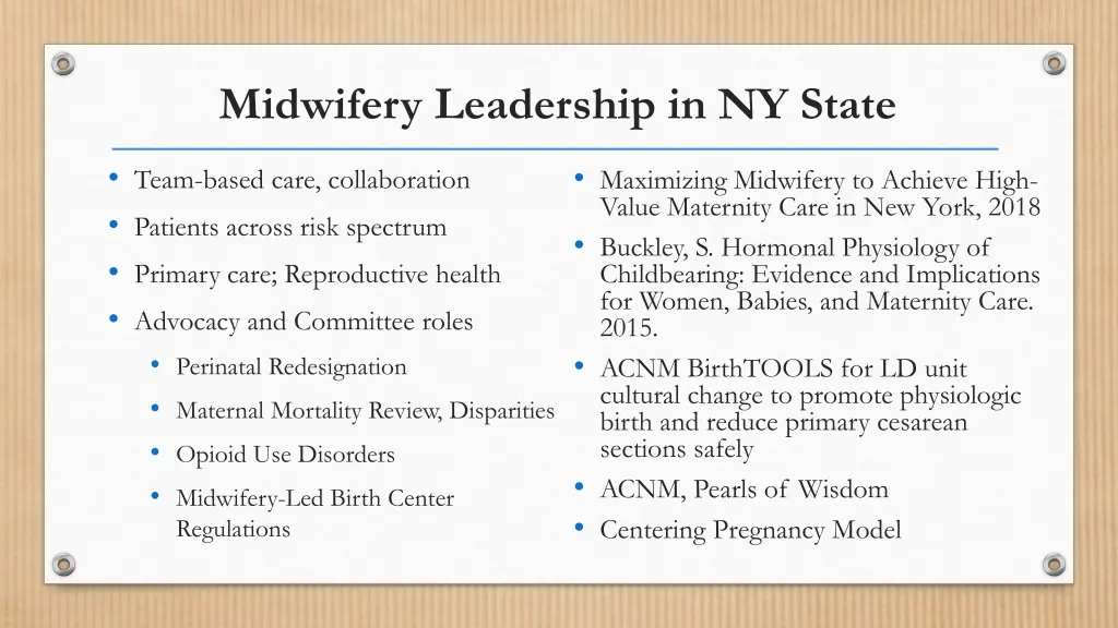 midwifery leadership in ny state