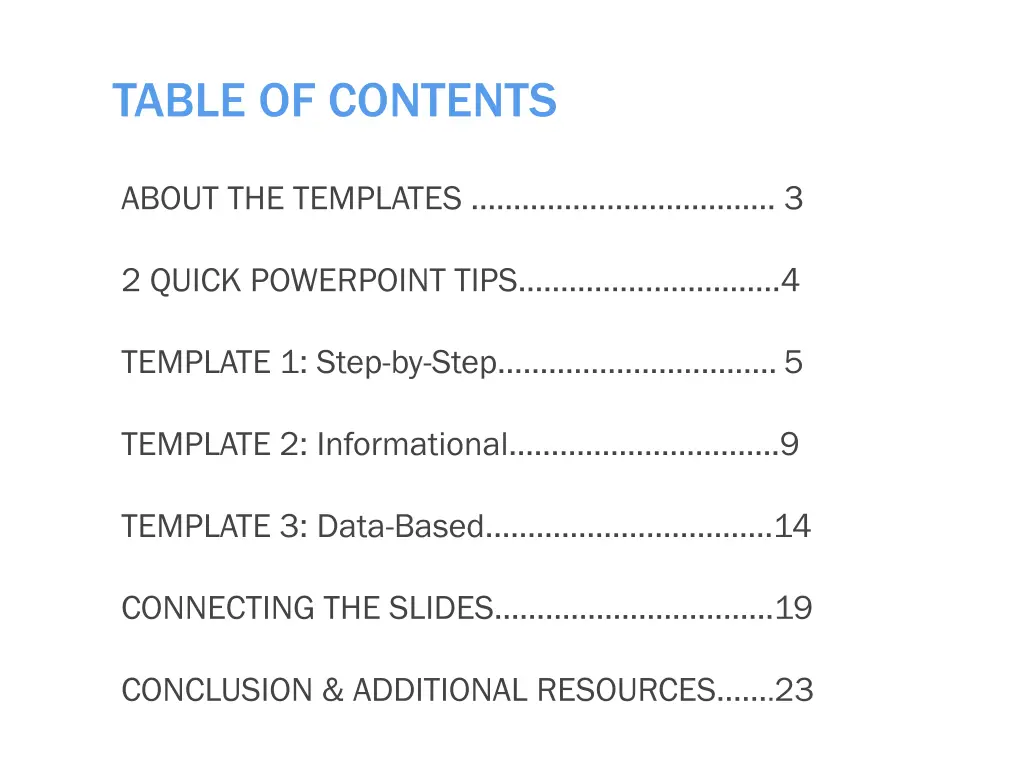 table of contents