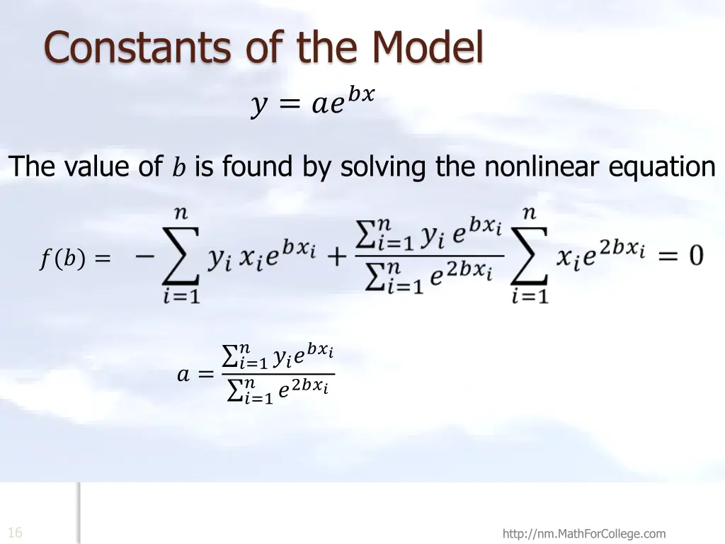 constants of the model