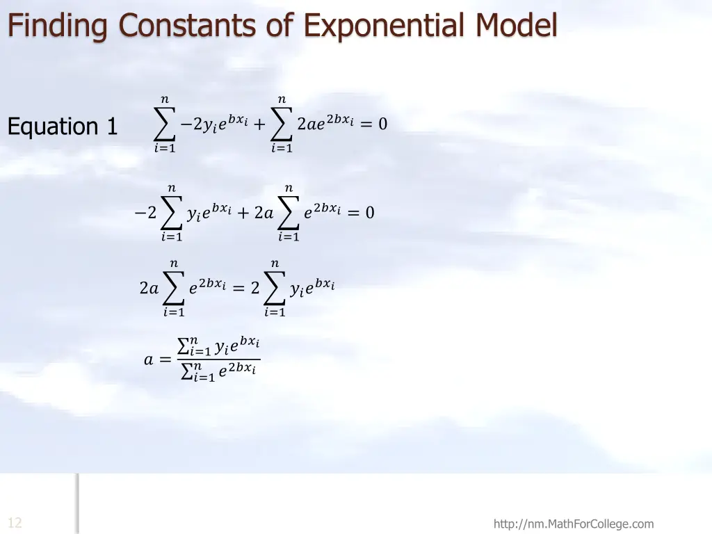 finding constants of exponential model 3
