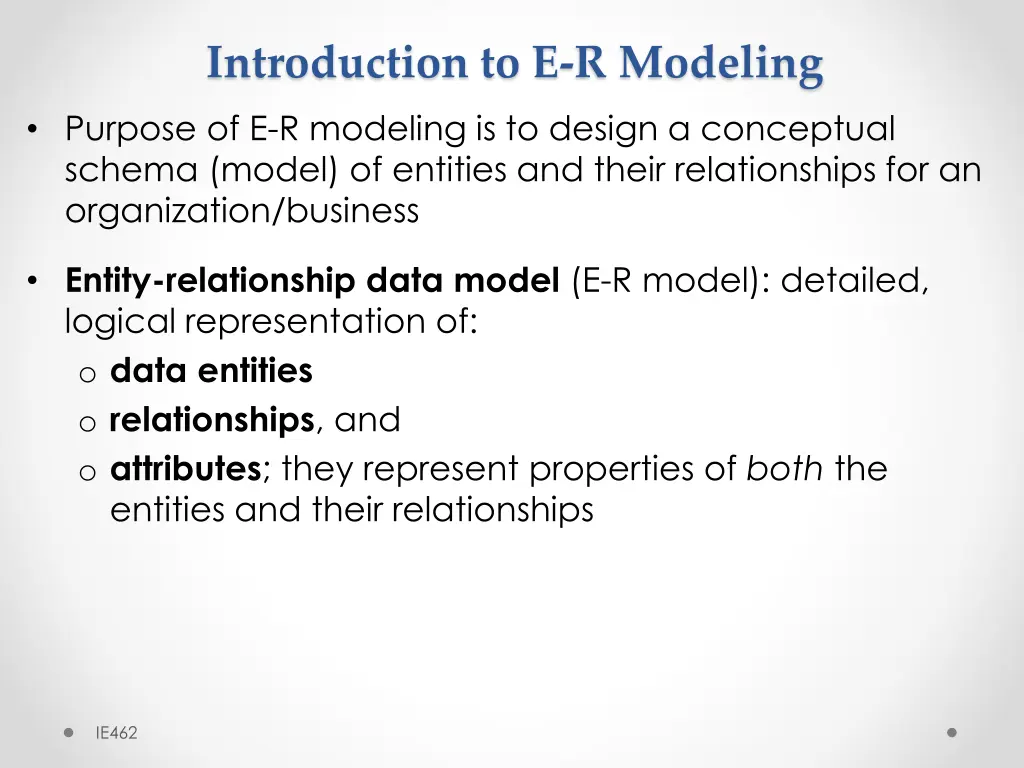 introduction to e r modeling purpose