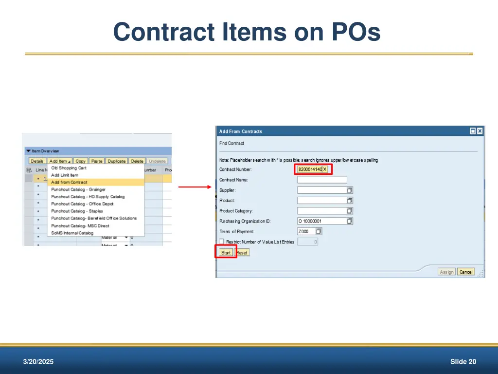 contract items on pos 1