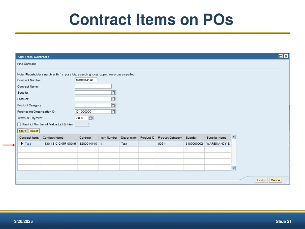 contract items on pos 2