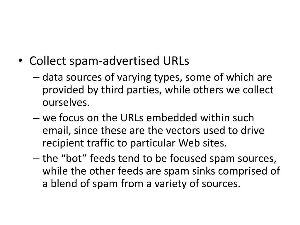 collect spam advertised urls data sources