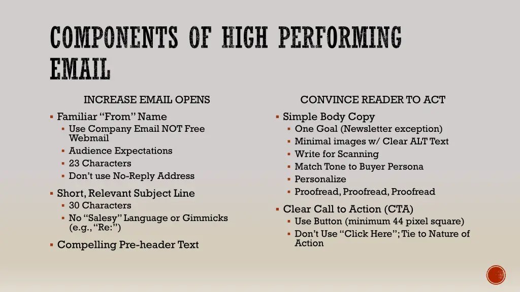 components of high performing email