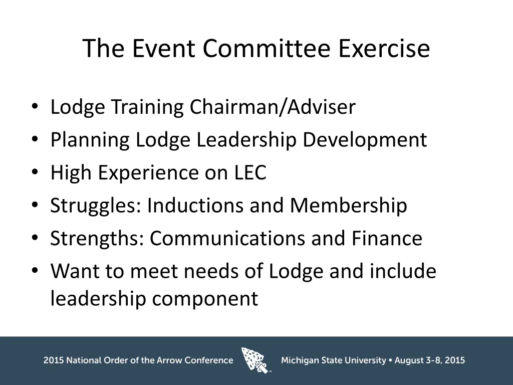 the event committee exercise