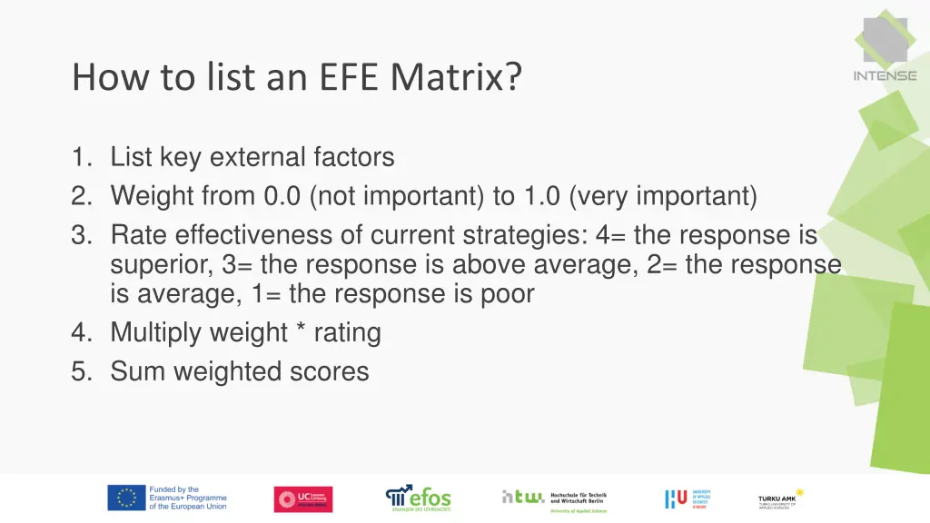 how to list an efe matrix