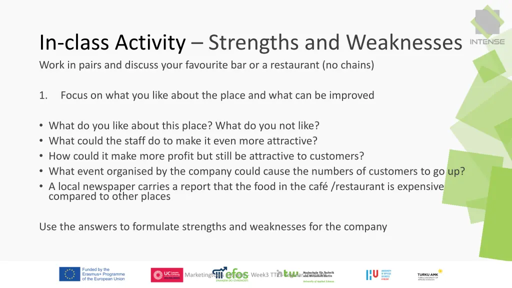 in class activity strengths and weaknesses work