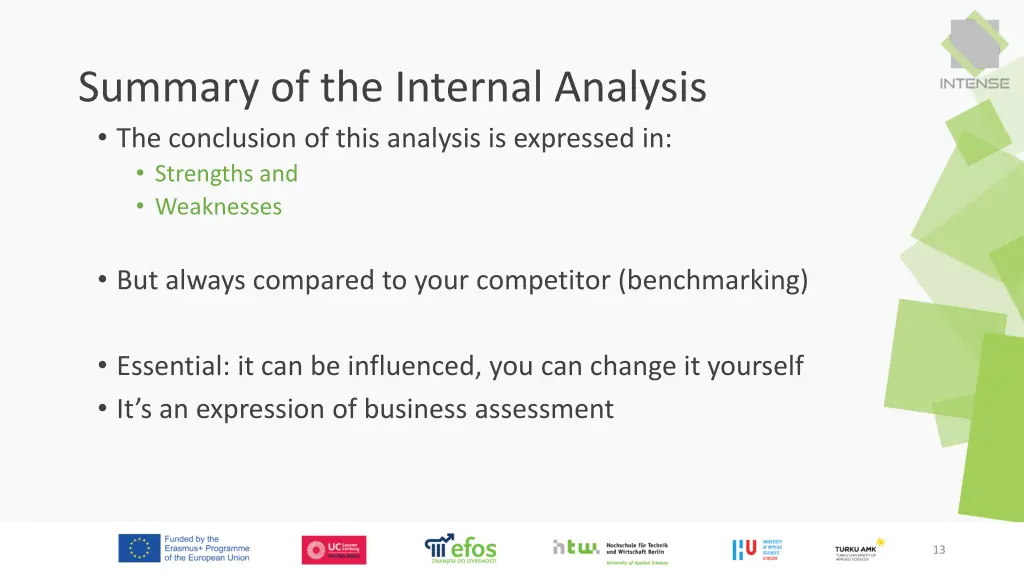 summary of the internal analysis the conclusion