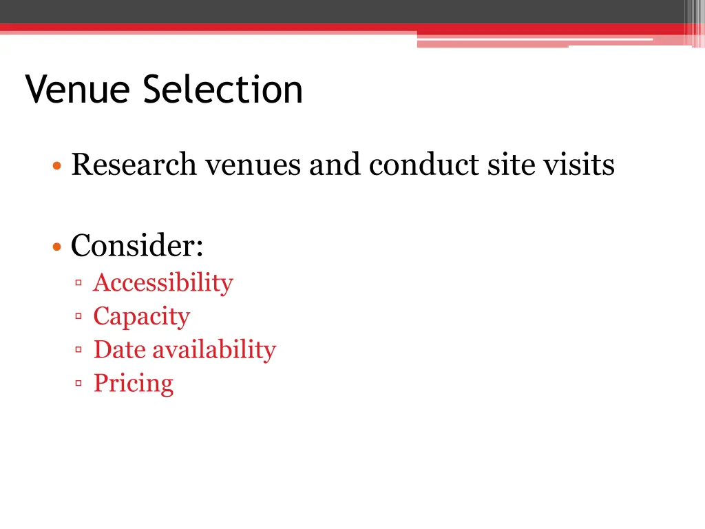 venue selection