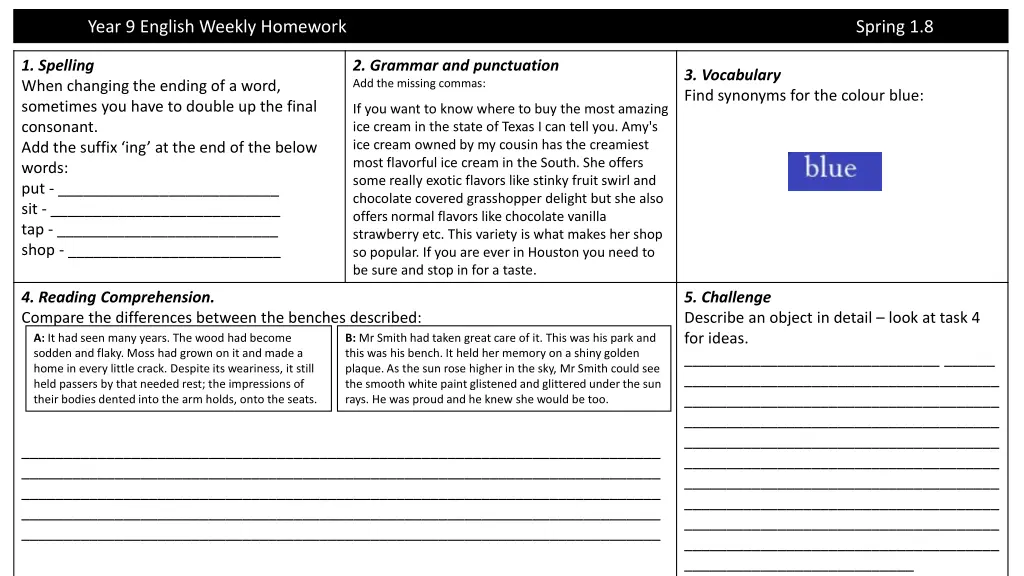 year 9 english weekly homework 3