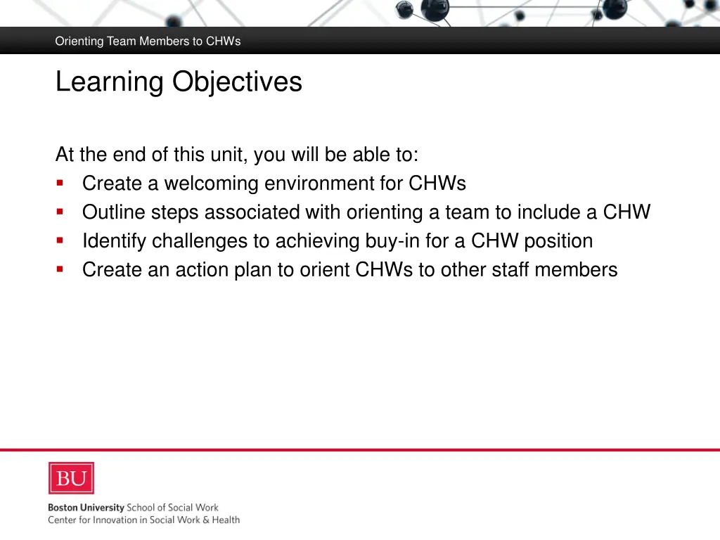 orienting team members to chws
