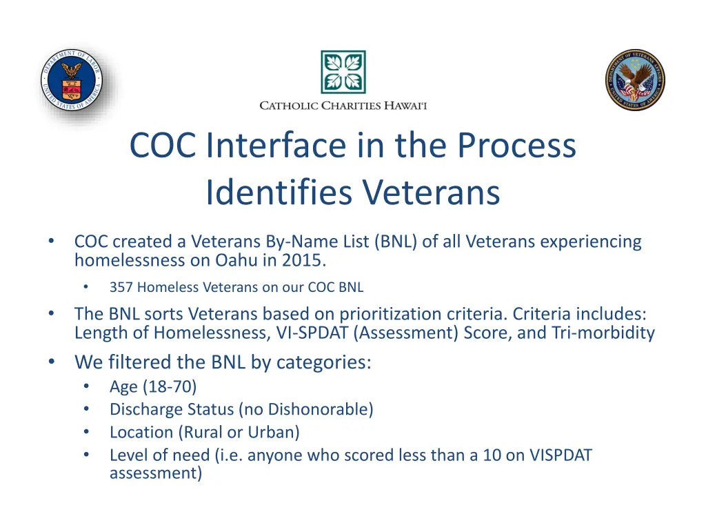 coc interface in the process identifies veterans